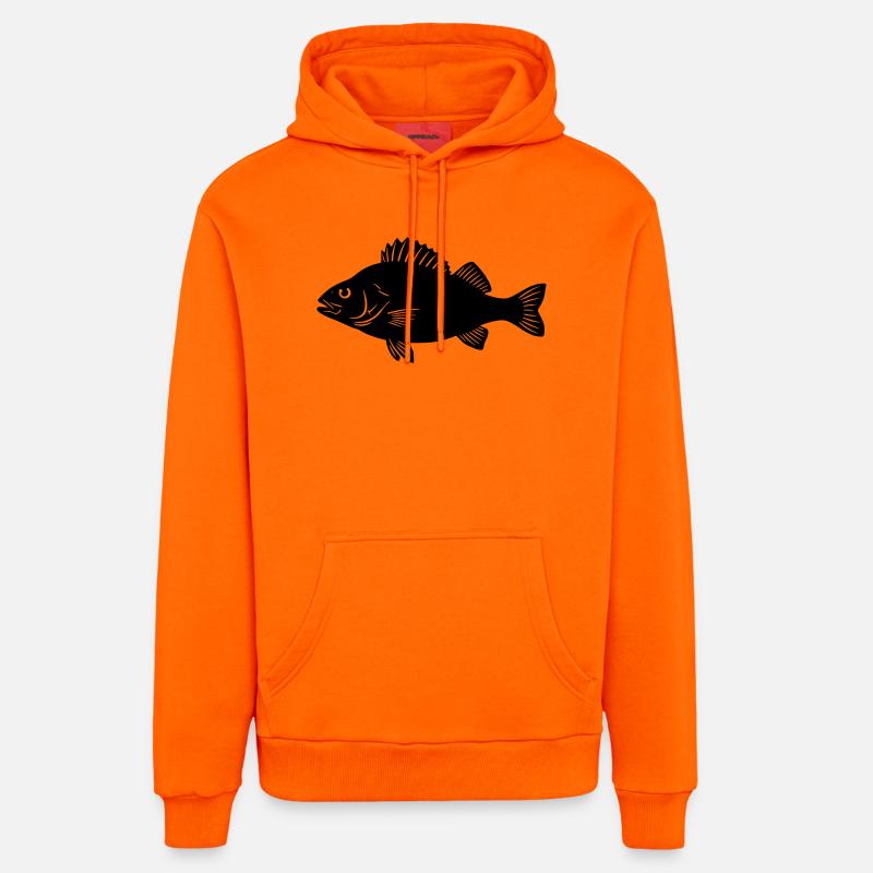Flussbarsch Silhouette Angler Logo - Organic Relaxed Hoodie Made in EU - SUNSET ORANGE
