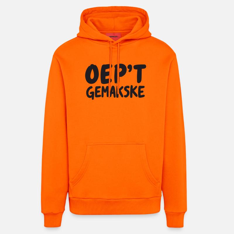 OEP’T GEMAKSKE. Chemises en dialecte anvers - Sweat à capuche bio décontracté fabriqué en UE - SUNSET ORANGE