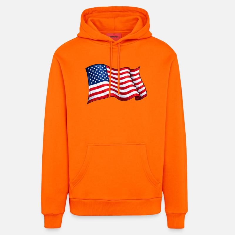 Motif de vague du drapeau américain - Sweat à capuche bio décontracté fabriqué en UE - SUNSET ORANGE