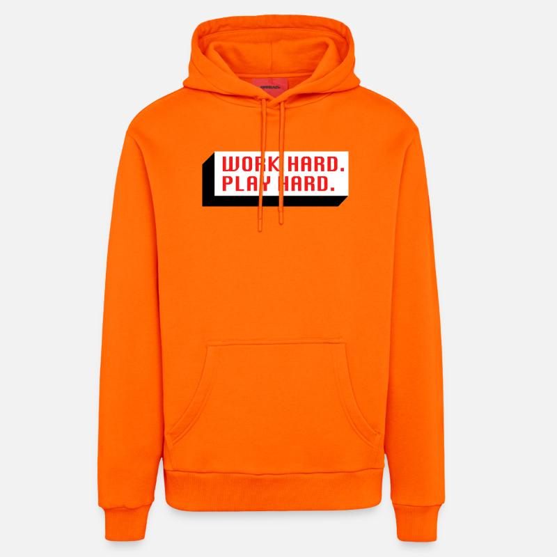 Travaille dur. Jouez fort. (Rouge) - Sweat à capuche bio décontracté fabriqué en UE - SUNSET ORANGE