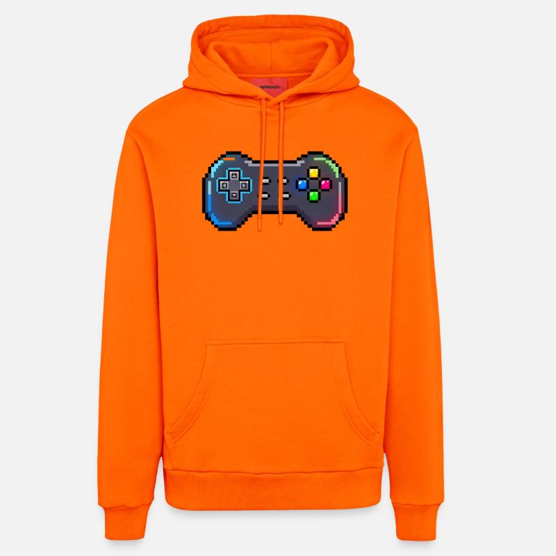 Manette rétro style Neon Pixel - Sweat à capuche bio décontracté fabriqué en UE - SUNSET ORANGE