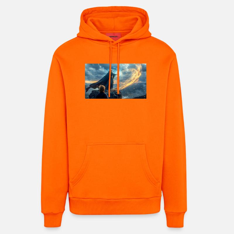 Merlin et Arthur dirigent les chevaliers - Sweat à capuche bio décontracté fabriqué en UE - SUNSET ORANGE