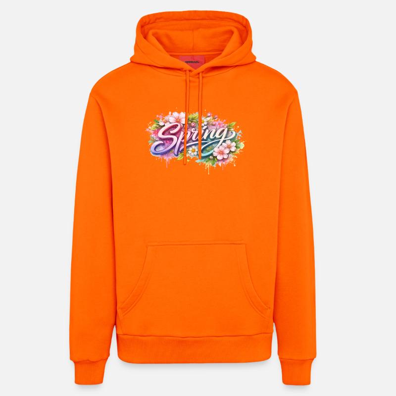 Lettrage printanier avec fleurs Description - Sweat à capuche bio décontracté fabriqué en UE - SUNSET ORANGE