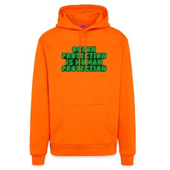 Ocean protection is human protection - Organic Relaxed Hoodie Made in EU - SUNSET ORANGE - Front