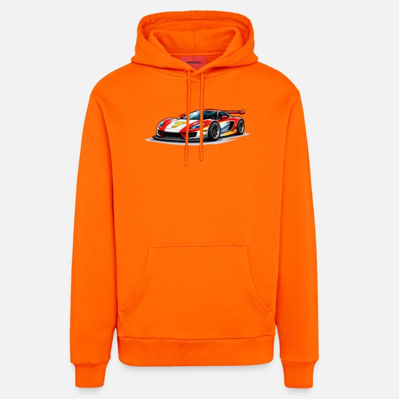 Racingbilgrafikk i Speed-stil - Organic Relaxed hettegenser produsert i EU - SUNSET ORANGE