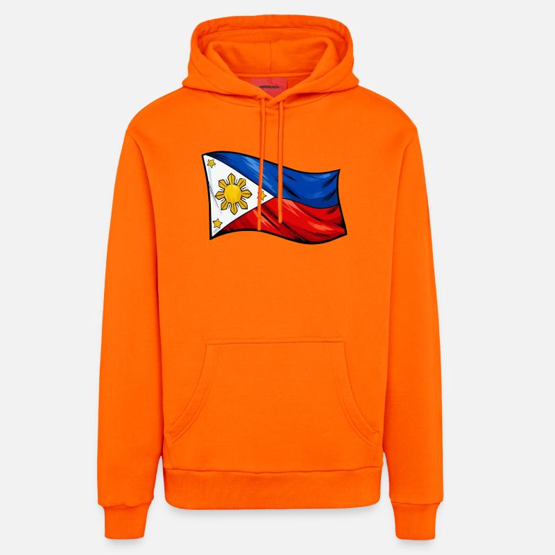 Caricature du drapeau des Philippines - Sweat à capuche bio décontracté fabriqué en UE - SUNSET ORANGE