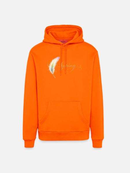 Spring Lettering with Feather Elegant Design - Organic Relaxed Hoodie Made in EU - SUNSET ORANGE