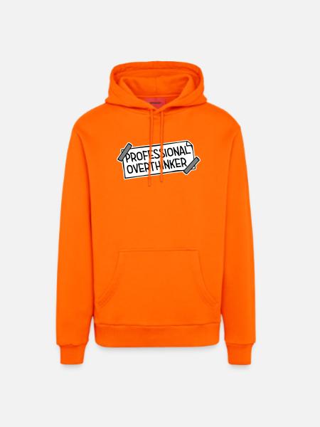 Professional Overthinker Funny Brooding Anxiety Logo - Organic Relaxed Hoodie Made in EU - SUNSET ORANGE