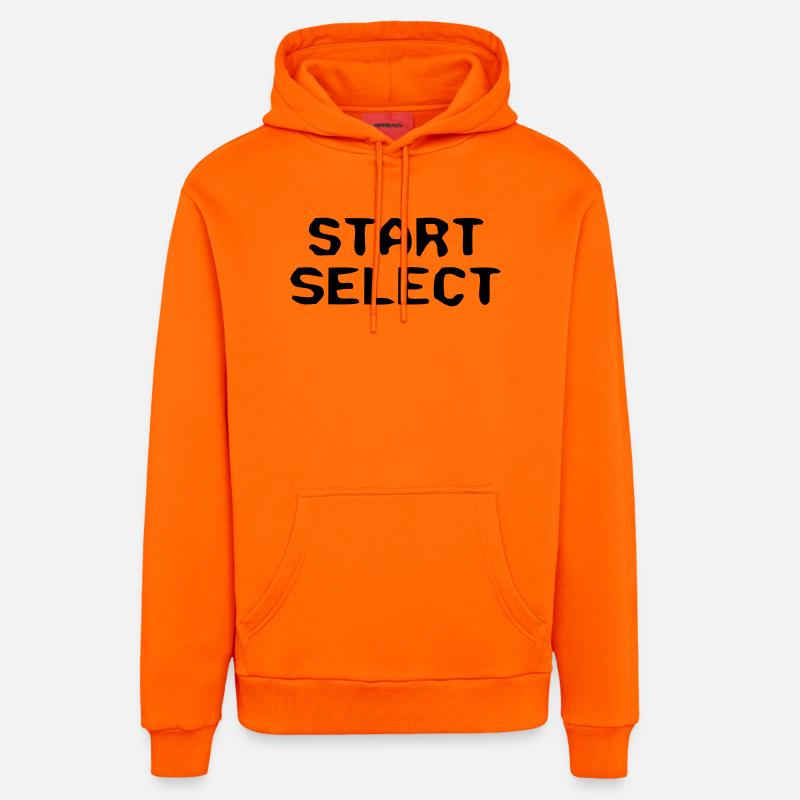 Start Select 8-Bit Text - Organic Relaxed Hoodie Made in EU - SUNSET ORANGE