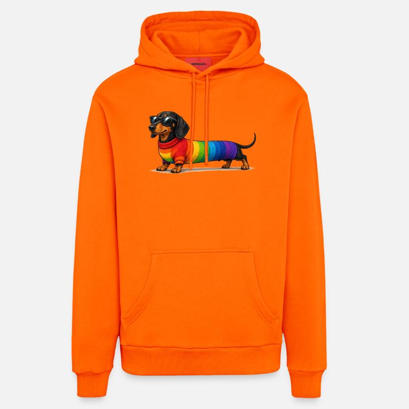 Chemise drôle de teckel arc-en-ciel - Sweat à capuche bio décontracté fabriqué en UE - SUNSET ORANGE