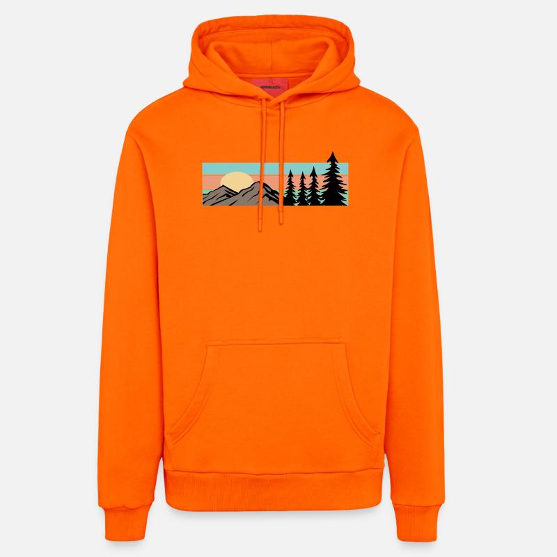 Camping Forest Mountain Rétro - Sweat à capuche bio décontracté fabriqué en UE - SUNSET ORANGE