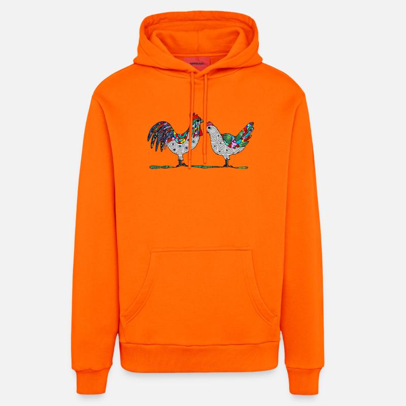 Coq et poule - Sweat à capuche bio décontracté fabriqué en UE - SUNSET ORANGE