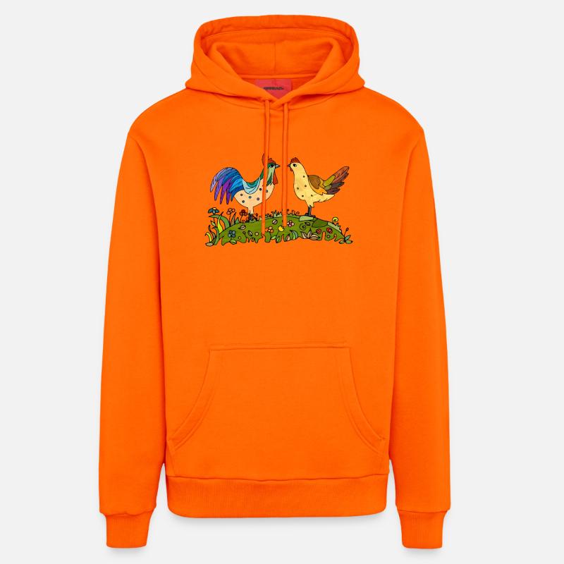 Coq et poule - Sweat à capuche bio décontracté fabriqué en UE - SUNSET ORANGE