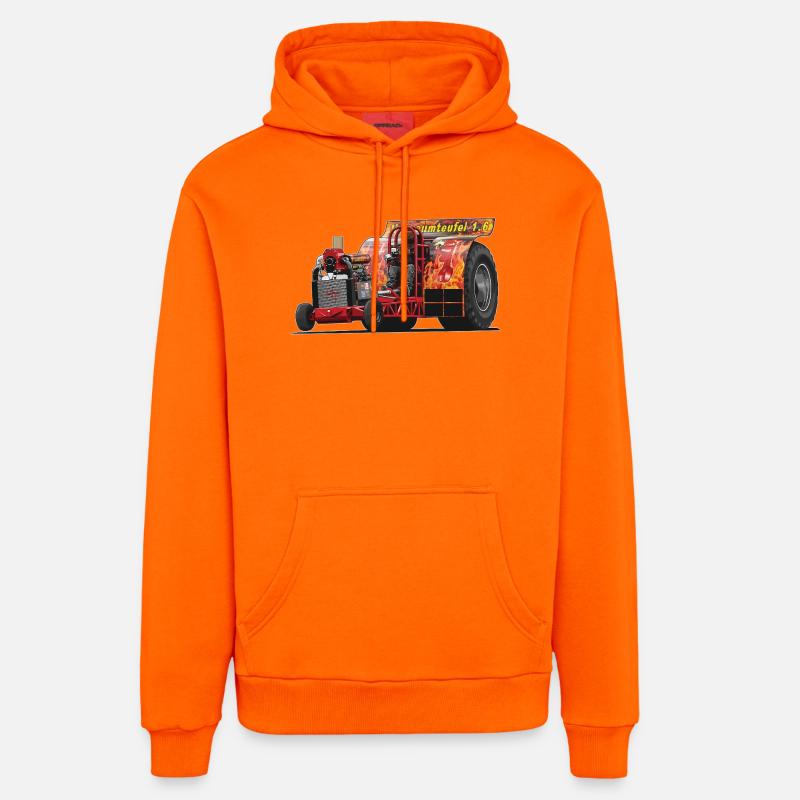 Tractor Pulling // Illustration - Organic Relaxed Hoodie Made in EU - SUNSET ORANGE