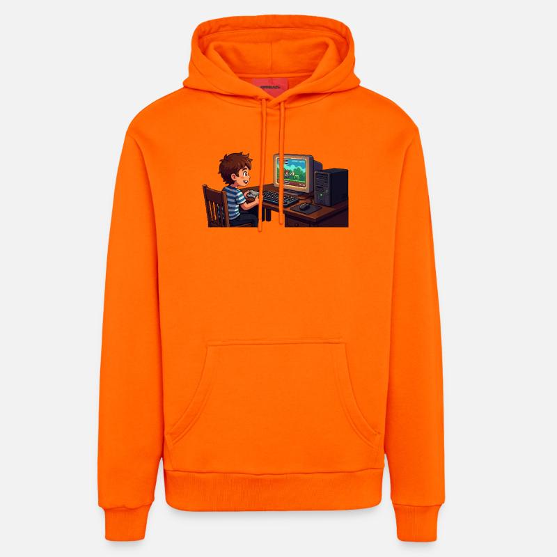 Enfant gamer rétro sur PC - Sweat à capuche bio décontracté fabriqué en UE - SUNSET ORANGE