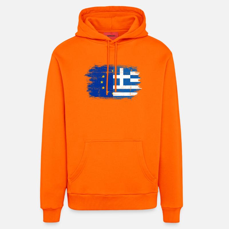 Fusion du drapeau GrecoEU - Sweat à capuche bio décontracté fabriqué en UE - SUNSET ORANGE