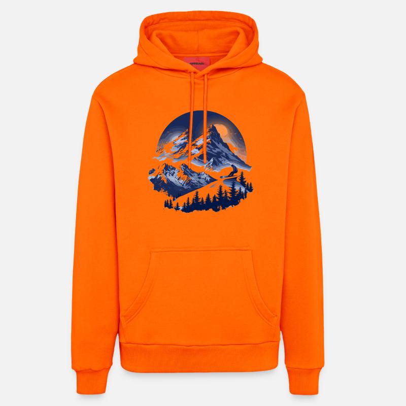 Graphismes de snowboard - Sweat à capuche bio décontracté fabriqué en UE - SUNSET ORANGE