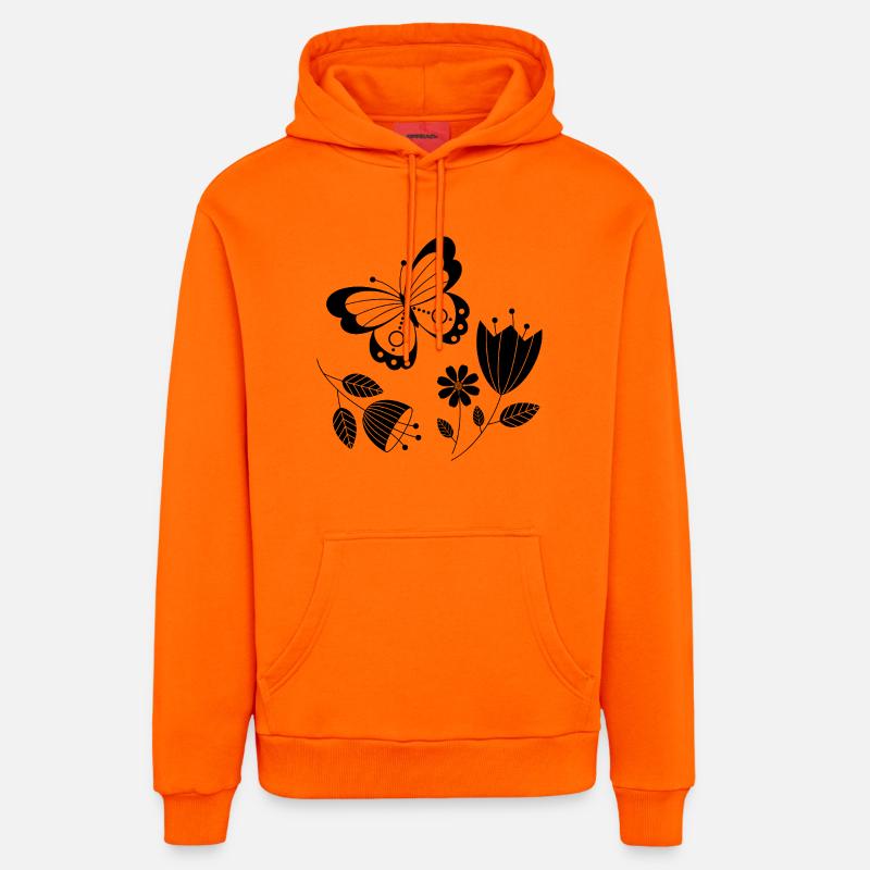 Papillon avec des fleurs - Sweat à capuche bio décontracté fabriqué en UE - SUNSET ORANGE