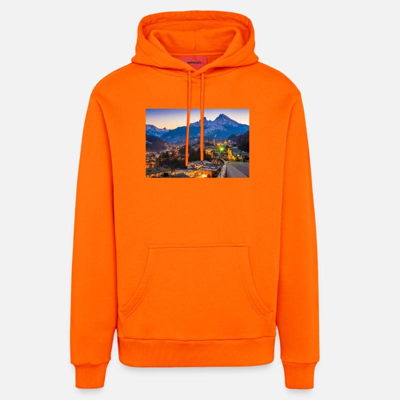 Berchtesgaden avec Watzmann - Sweat à capuche bio décontracté fabriqué en UE - SUNSET ORANGE
