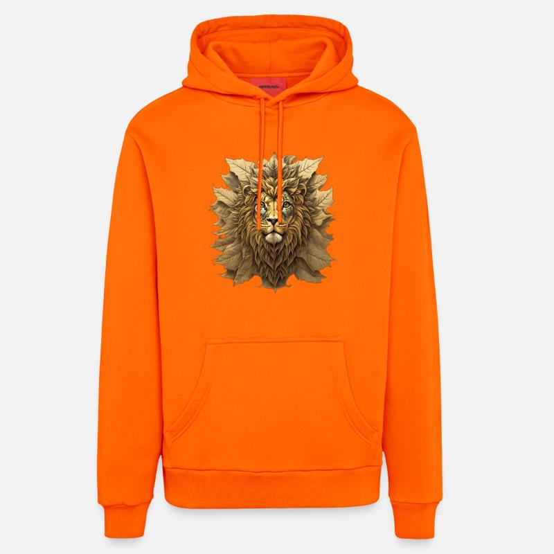 Portrait du Lion feuille d’automne - Sweat à capuche bio décontracté fabriqué en UE - SUNSET ORANGE