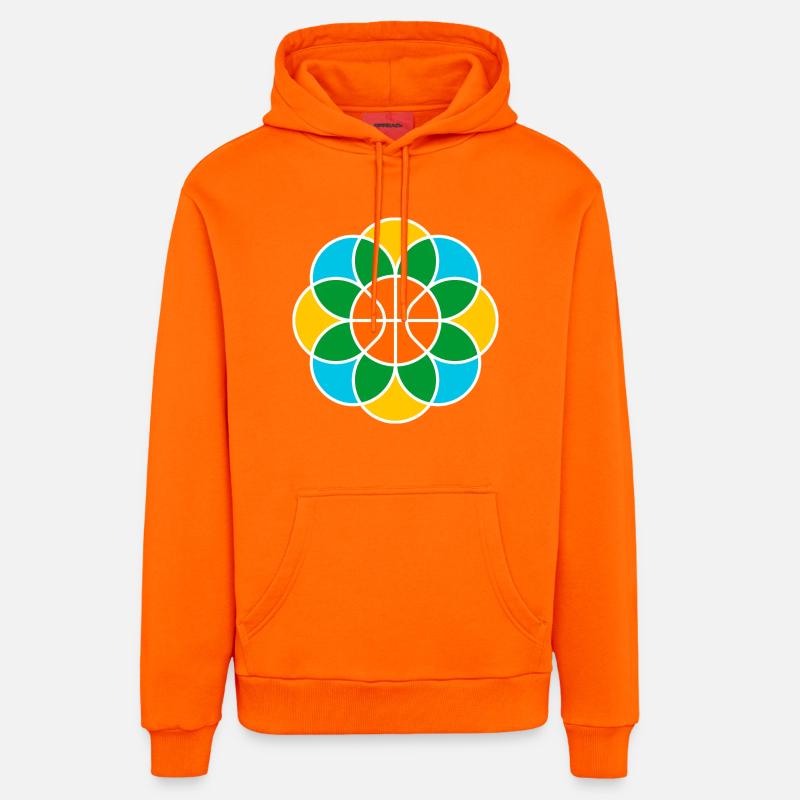 Fleur de Mandala de basket-ball - Sweat à capuche bio décontracté fabriqué en UE - SUNSET ORANGE