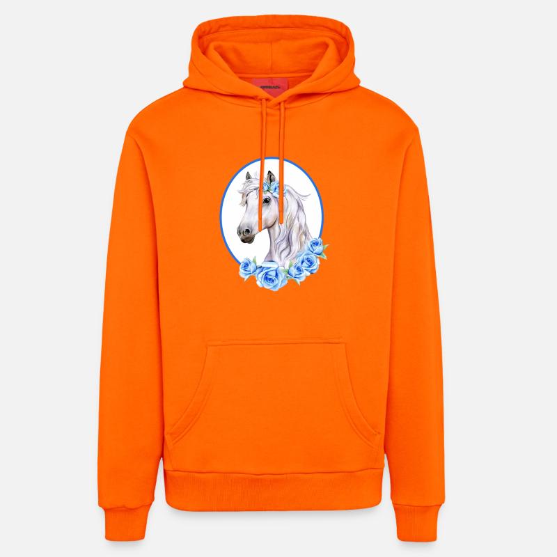 Cheval Blanc Romantique - Roses Bleu Clair - Sweat à capuche bio décontracté fabriqué en UE - SUNSET ORANGE