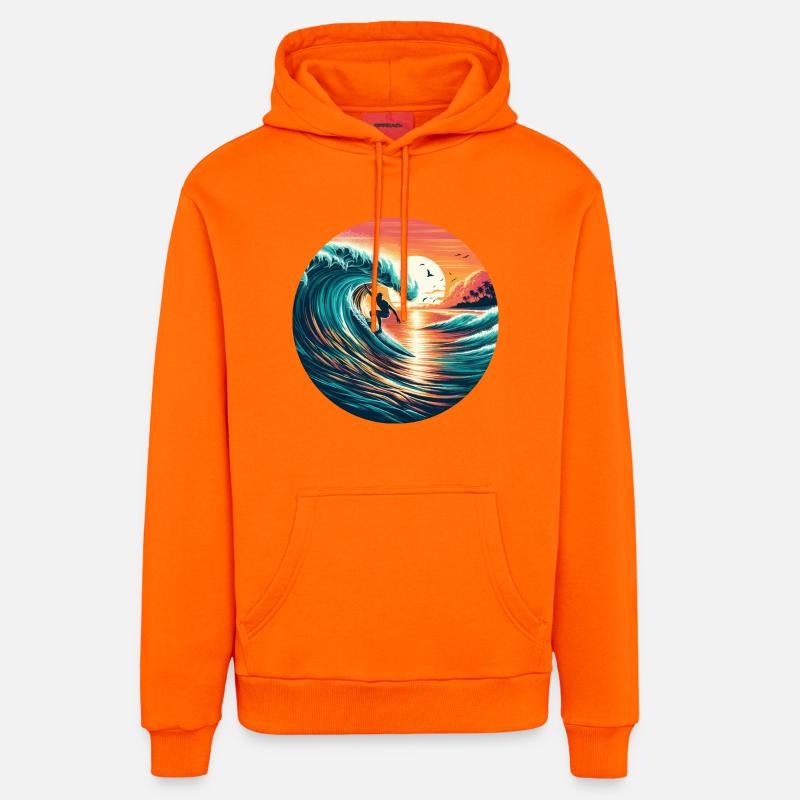 Surfeur au coucher du soleil - Sweat à capuche bio décontracté fabriqué en UE - SUNSET ORANGE