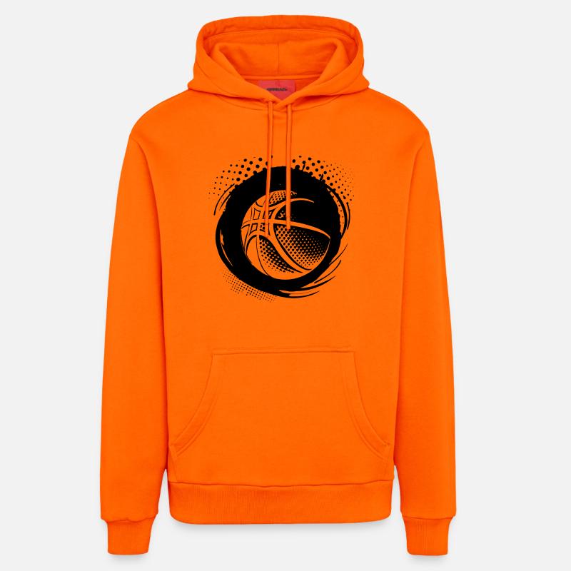 Dessin de ballon de basket-ball - Sweat à capuche bio décontracté fabriqué en UE - SUNSET ORANGE
