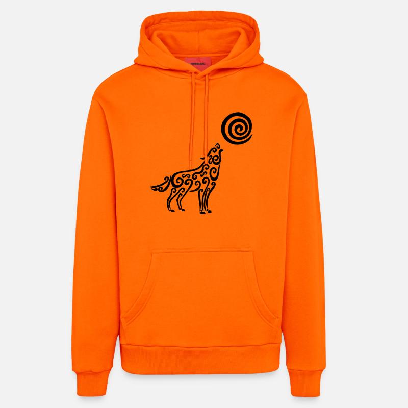 Le loup noir et la lune - Sweat à capuche bio décontracté fabriqué en UE - SUNSET ORANGE
