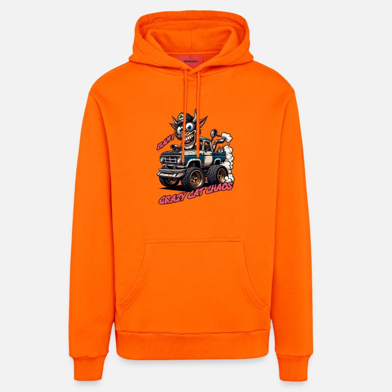 Conception tout-terrain Crazy Cat Chaos - Sweat à capuche bio décontracté fabriqué en UE - SUNSET ORANGE