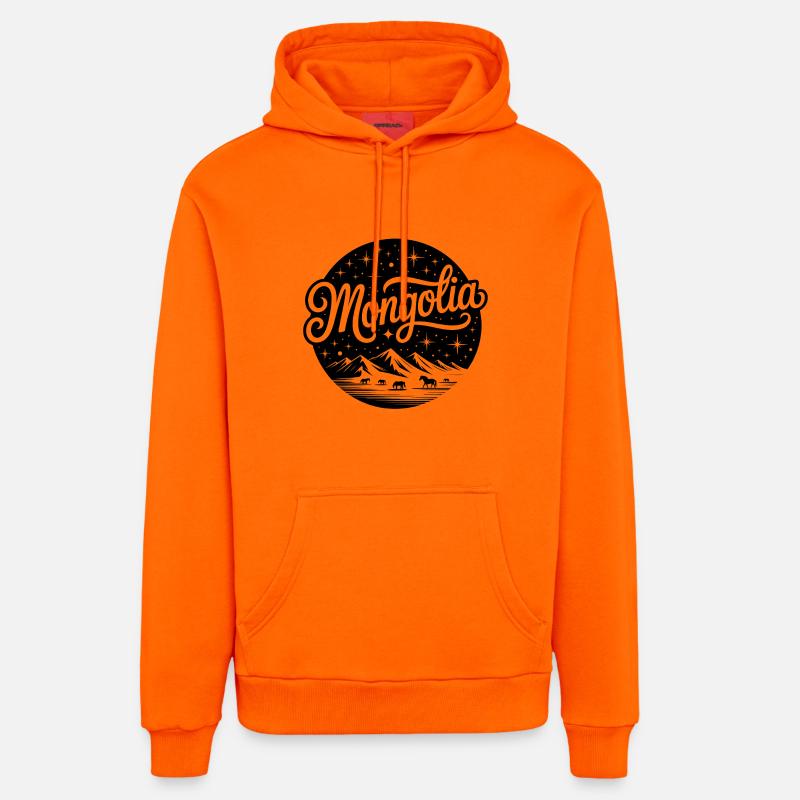 Mongolie - Conception de souvenirs - Sweat à capuche bio décontracté fabriqué en UE - SUNSET ORANGE