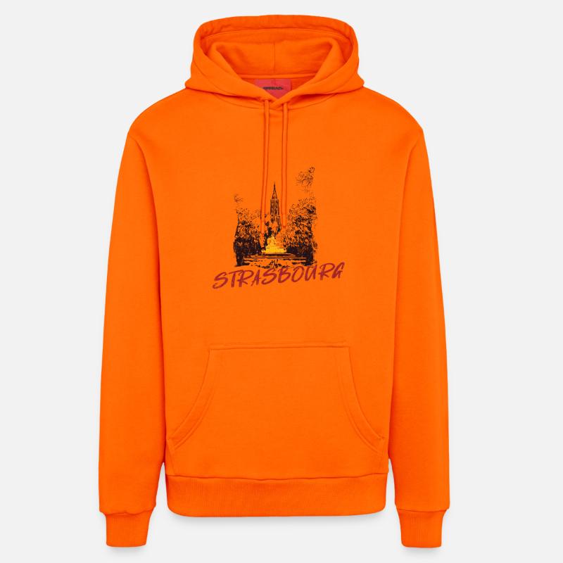 Cathédrale de Strasbourg – Illustration duotone - Sweat à capuche bio décontracté fabriqué en UE - SUNSET ORANGE