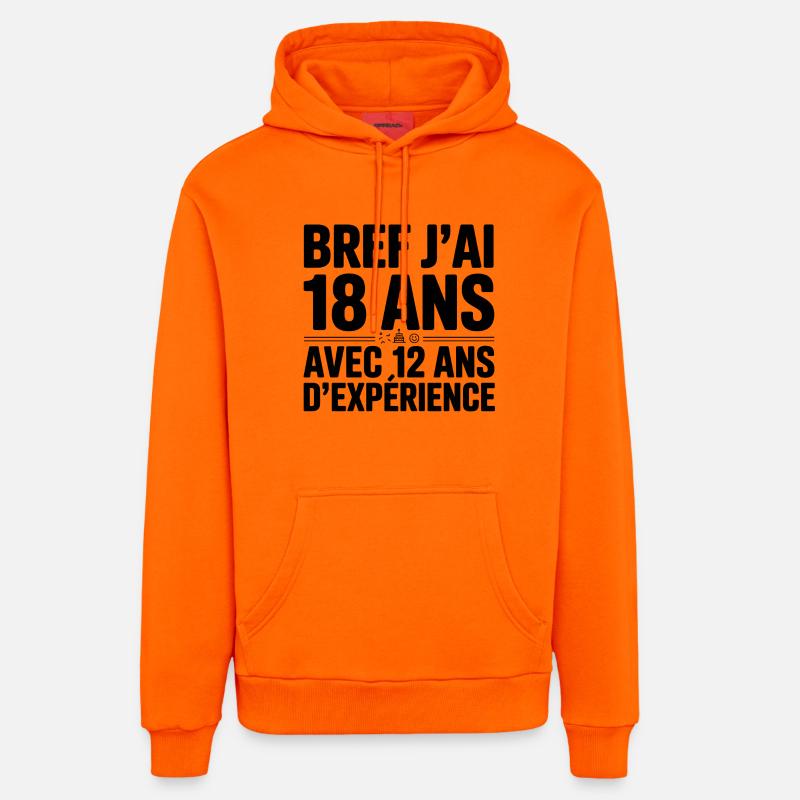 18 Ans avec 12 Ans d'Expérience - Sweat à capuche bio décontracté fabriqué en UE - SUNSET ORANGE