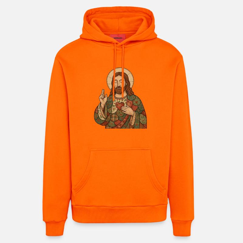 Patchwork de Noël Jésus - Sweat à capuche bio décontracté fabriqué en UE - SUNSET ORANGE