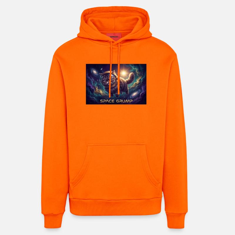 Space Grump Space Cat Néon - Sweat à capuche bio décontracté fabriqué en UE - SUNSET ORANGE