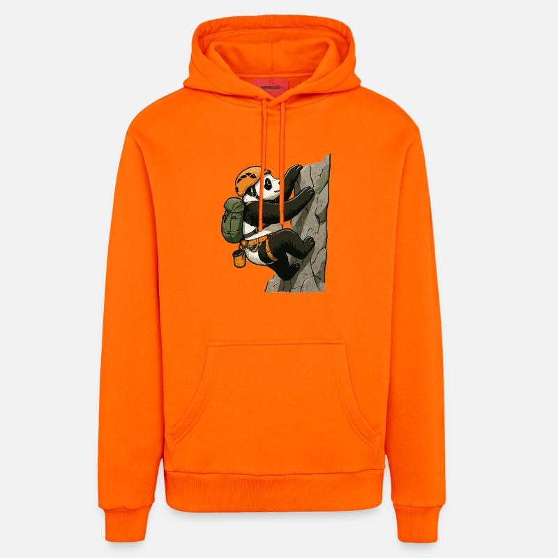 Bloc panda avec du matériel d’escalade - Sweat à capuche bio décontracté fabriqué en UE - SUNSET ORANGE
