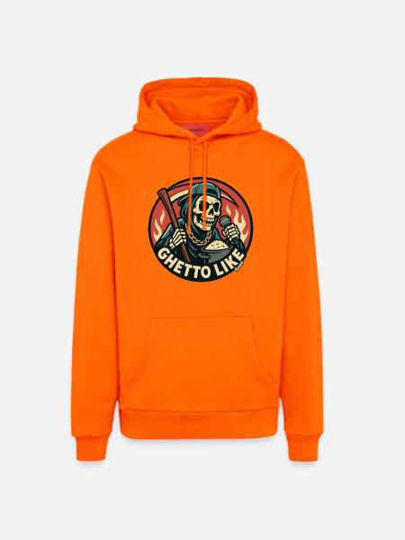 Squelette avec micro et style ghetto - Sweat à capuche bio décontracté fabriqué en UE - SUNSET ORANGE