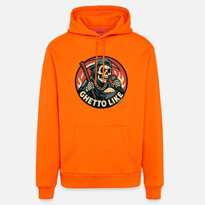 Squelette avec micro et style ghetto - Sweat à capuche bio décontracté fabriqué en UE - SUNSET ORANGE