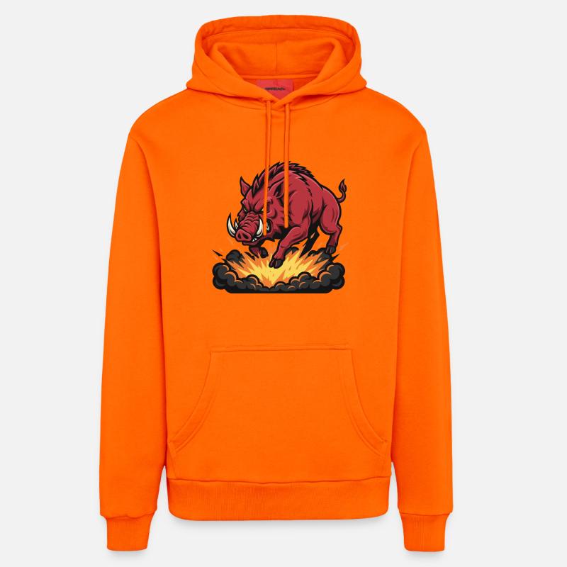 Sanglier Rouge Feu Explosion Mascotte Boar - Sweat à capuche bio décontracté fabriqué en UE - SUNSET ORANGE