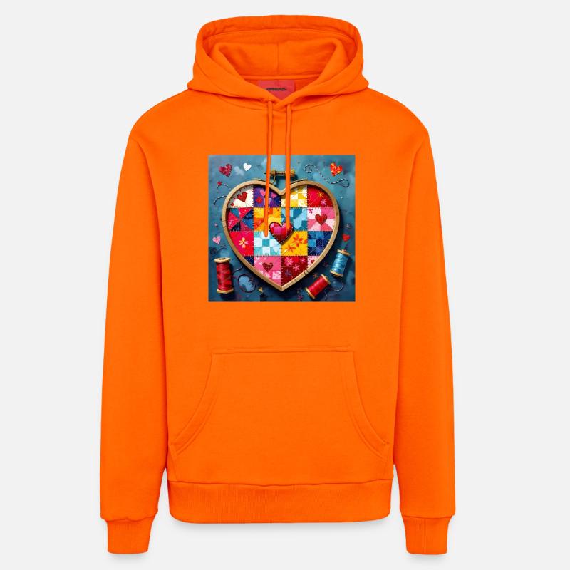 Art patchwork en cœur - Sweat à capuche bio décontracté fabriqué en UE - SUNSET ORANGE