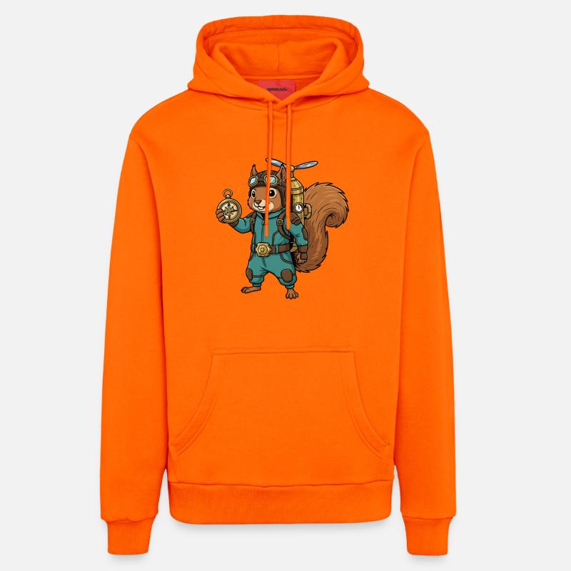 Squirrel Steampunk Aviator Jetpack-Kompass - Organic Relaxed Hoodie Made in EU - SUNSET ORANGE