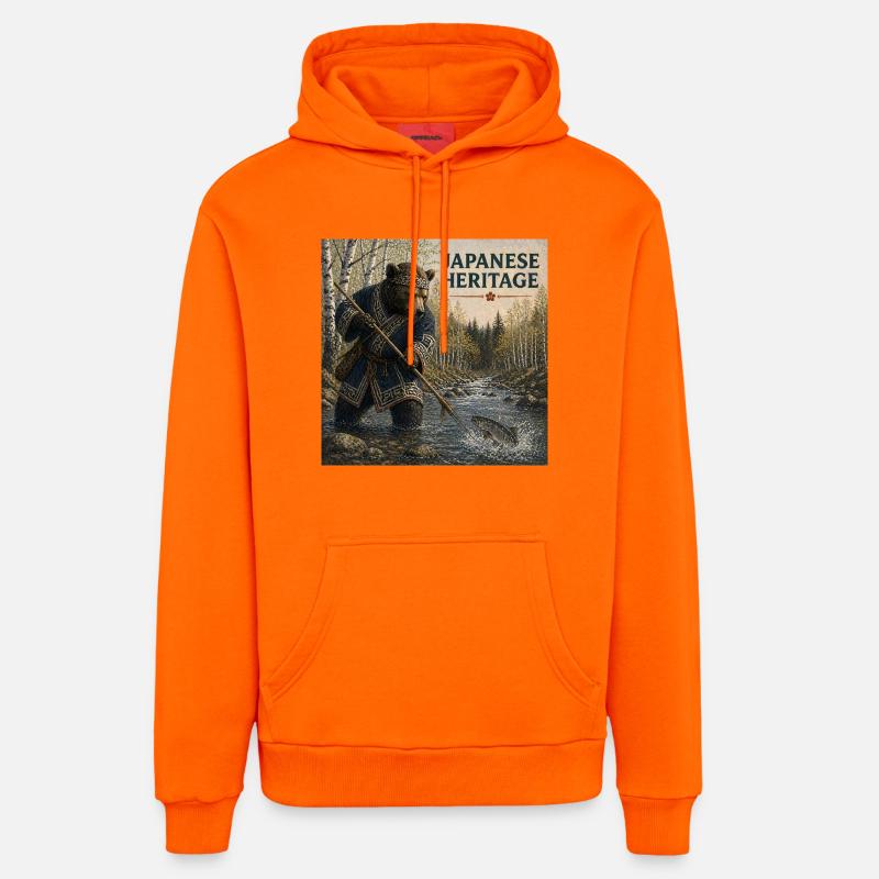 Conception japonaise des Kuma Ainu - Sweat à capuche bio décontracté fabriqué en UE - SUNSET ORANGE