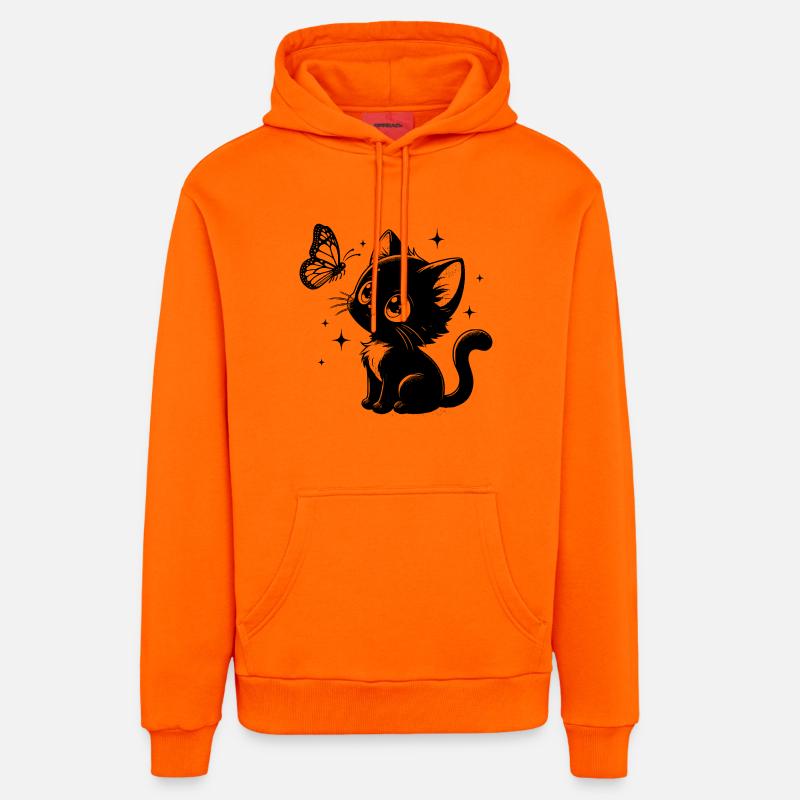 Chat avec papillon - Sweat à capuche bio décontracté fabriqué en UE - SUNSET ORANGE