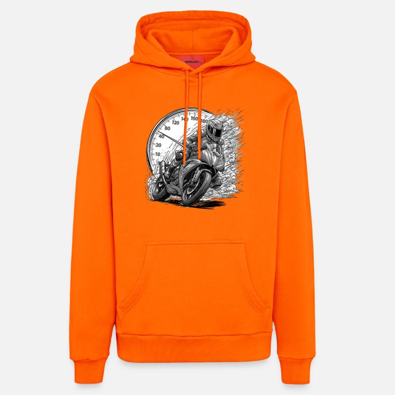 Biker, der von Geschwindigkeit angetrieben wird - Organic Relaxed Hoodie Made in EU - SUNSET ORANGE
