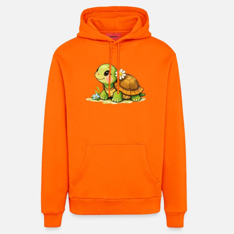 Dessin animé Tortue avec Fleur - Sweat à capuche bio décontracté fabriqué en UE - SUNSET ORANGE