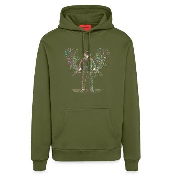 DJ Hommes jouant de la musique, mixeur, dessin d’instruments. - Sweat à capuche bio décontracté fabriqué en UE - MOSS GREEN - Devant