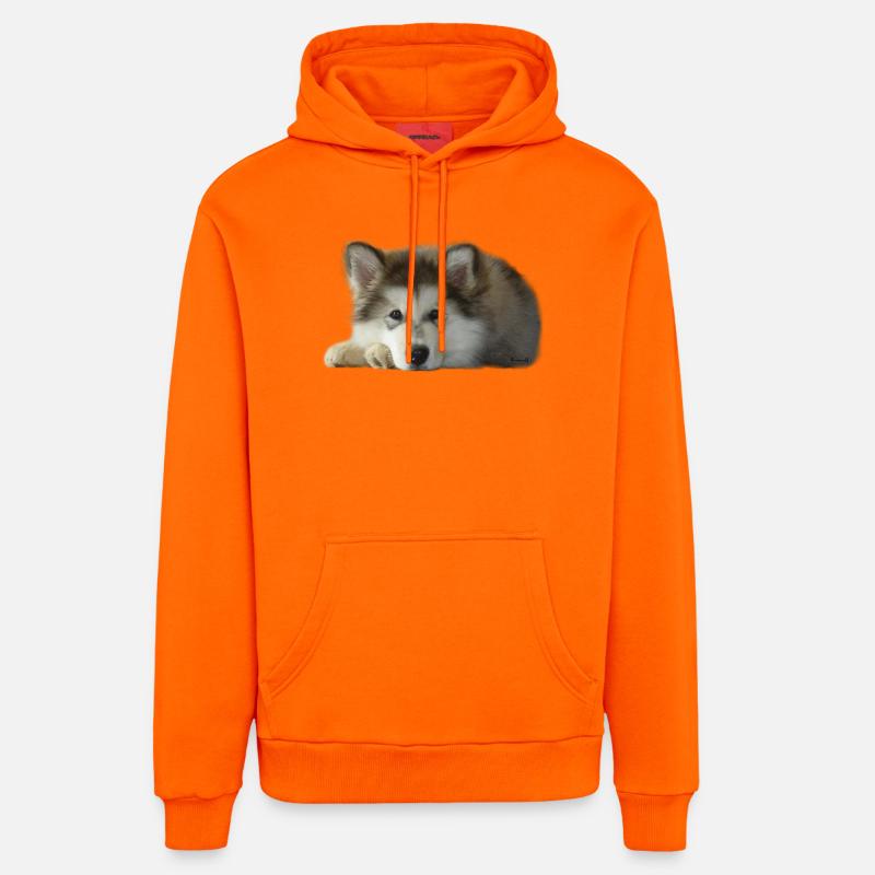 Chiot malamute Maia - Sweat à capuche bio décontracté fabriqué en UE - SUNSET ORANGE