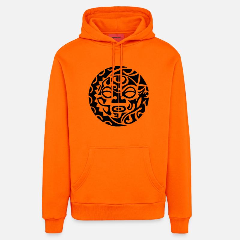 Tête de mort polynésienne noire - Sweat à capuche bio décontracté fabriqué en UE - SUNSET ORANGE