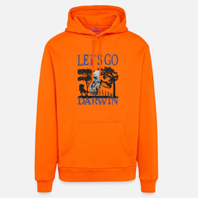 Charles Darwin Evolution textile gift idea - Organic Relaxed Hoodie Made in EU - SUNSET ORANGE