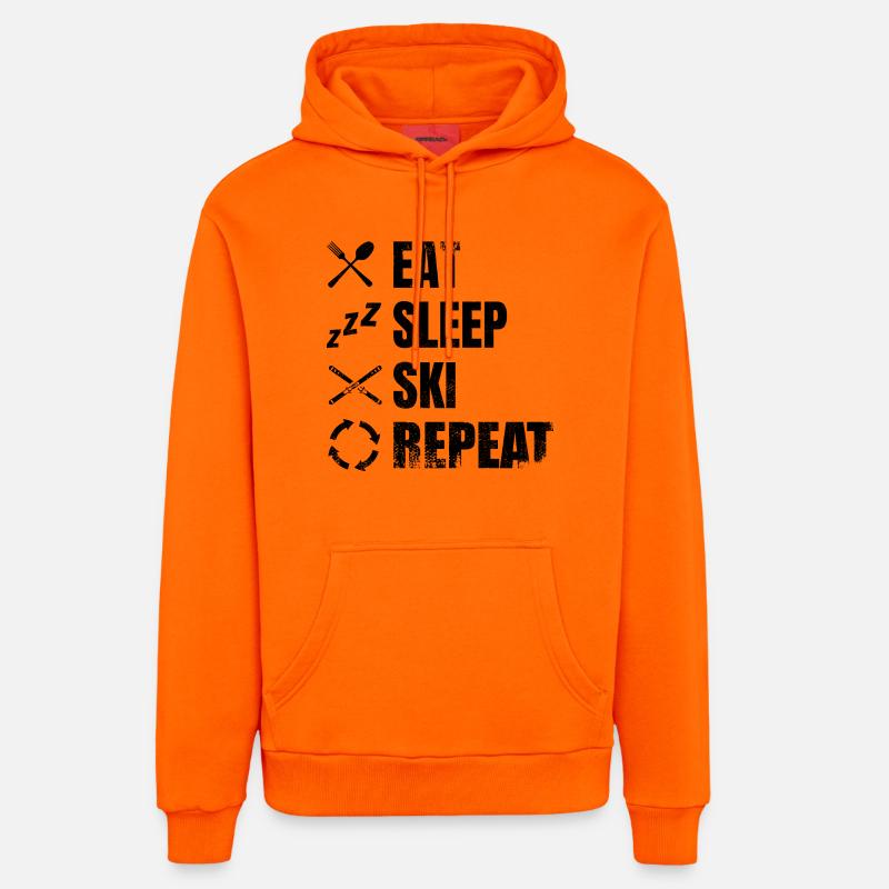 Routine des amateurs de ski - Sweat à capuche bio décontracté fabriqué en UE - SUNSET ORANGE